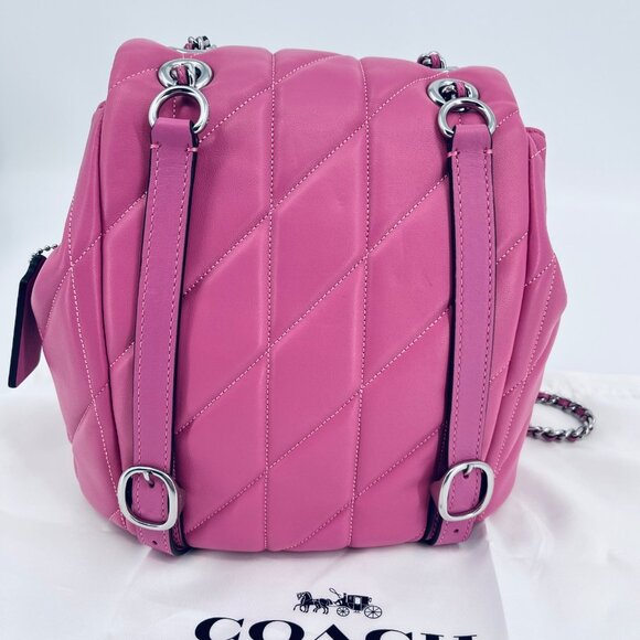 Coach Tabby Backpack Pillow Quilting Nappa Leather Pink Convertible Chain Strap - Picture 13 of 16